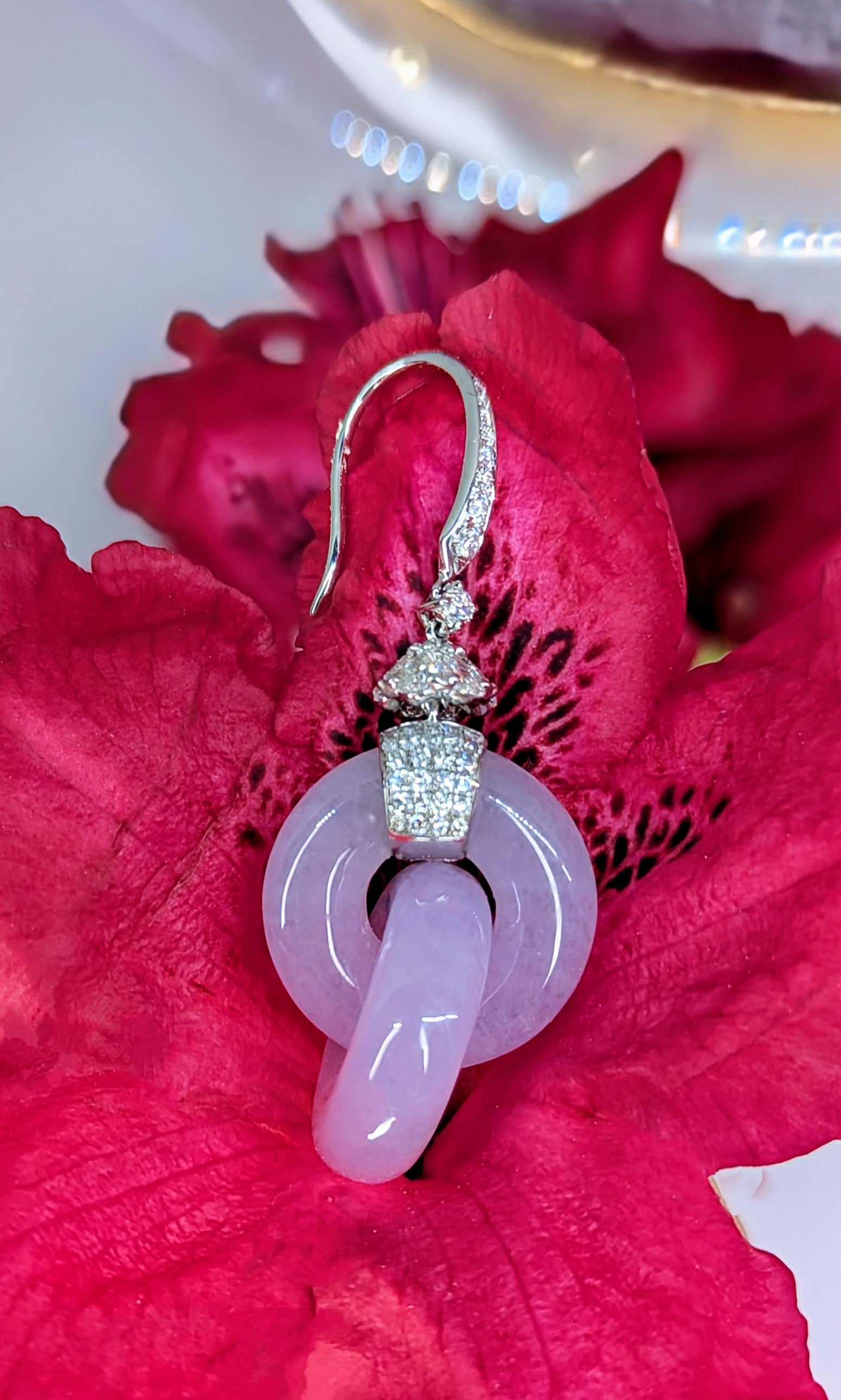 Lavender Jade - certified grade A, 100% natural, collectors piece. 18K white gold with natural diamonds "Price Available On Request"